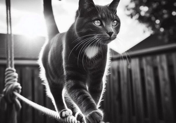 chat marchant sur une corde