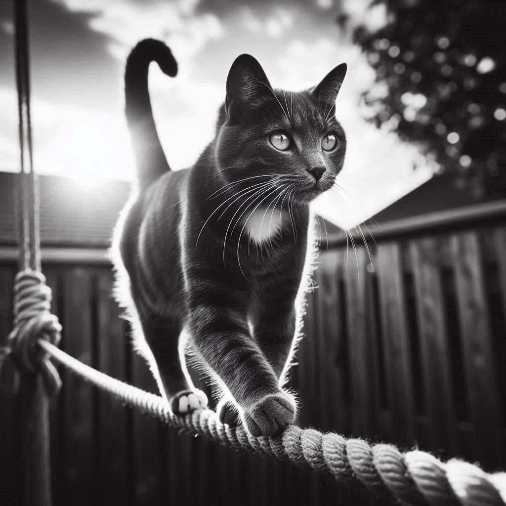 chat marchant sur une corde