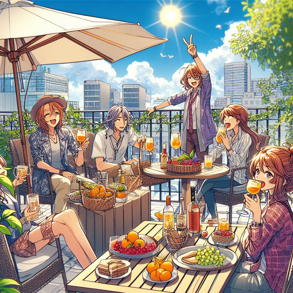 Apéro sur une terrasse ensoleilé entre amis